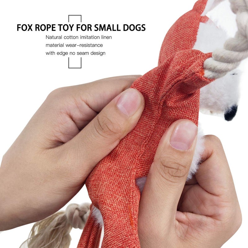 Vitscan Fox Dog Toy with Squeaker, Stuffless Dog Toy Crinkle Hunting Dog Toy Plush Durable Dog Squeaky Toys Cotton Rope Dog Toy Throughout the Body Cute Dog Chew Toys for Puppies with Eyes Embroidery Design - Image 4